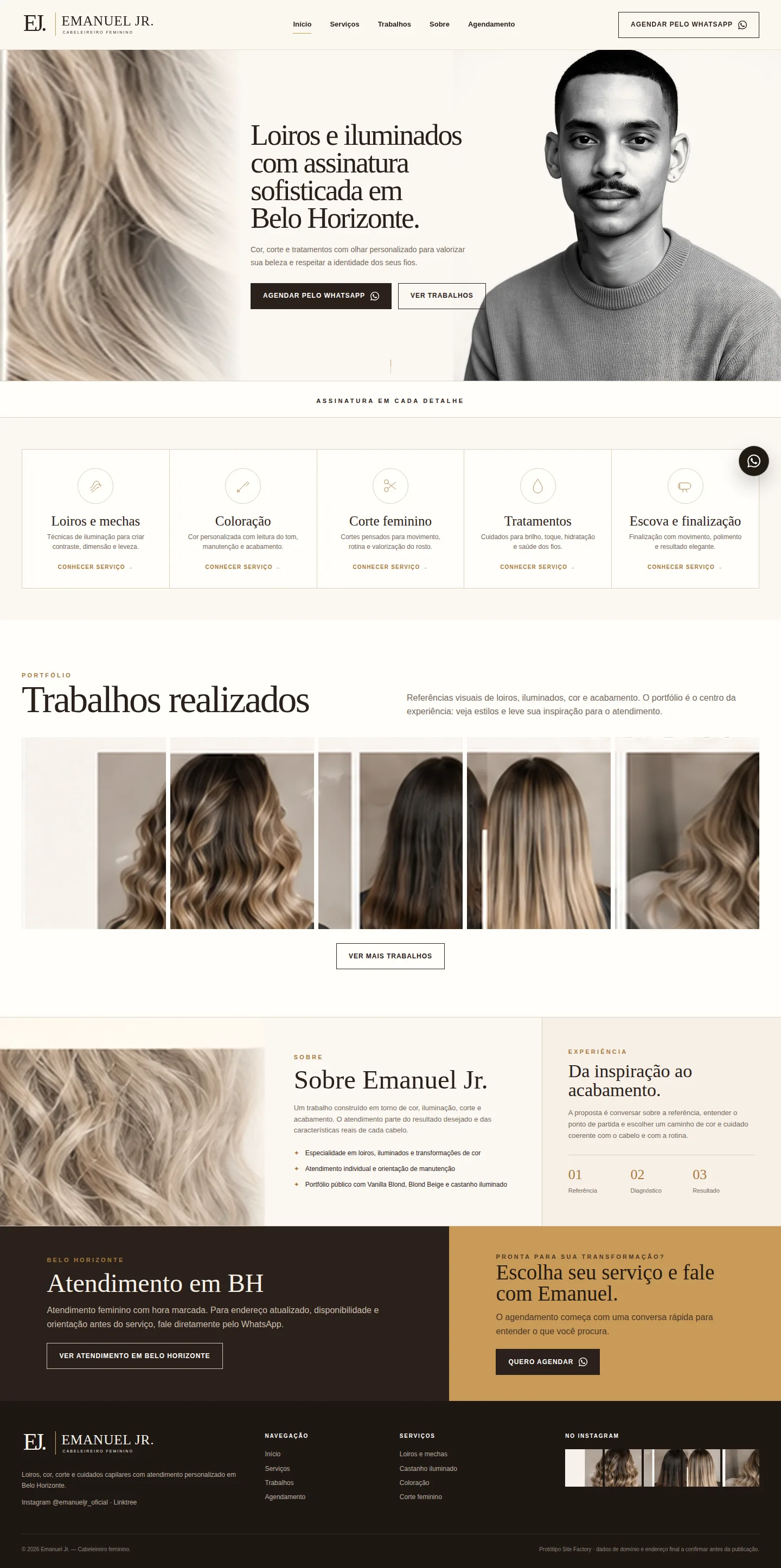 Emanuel Jr. website, a blonde and highlights specialist in Belo Horizonte