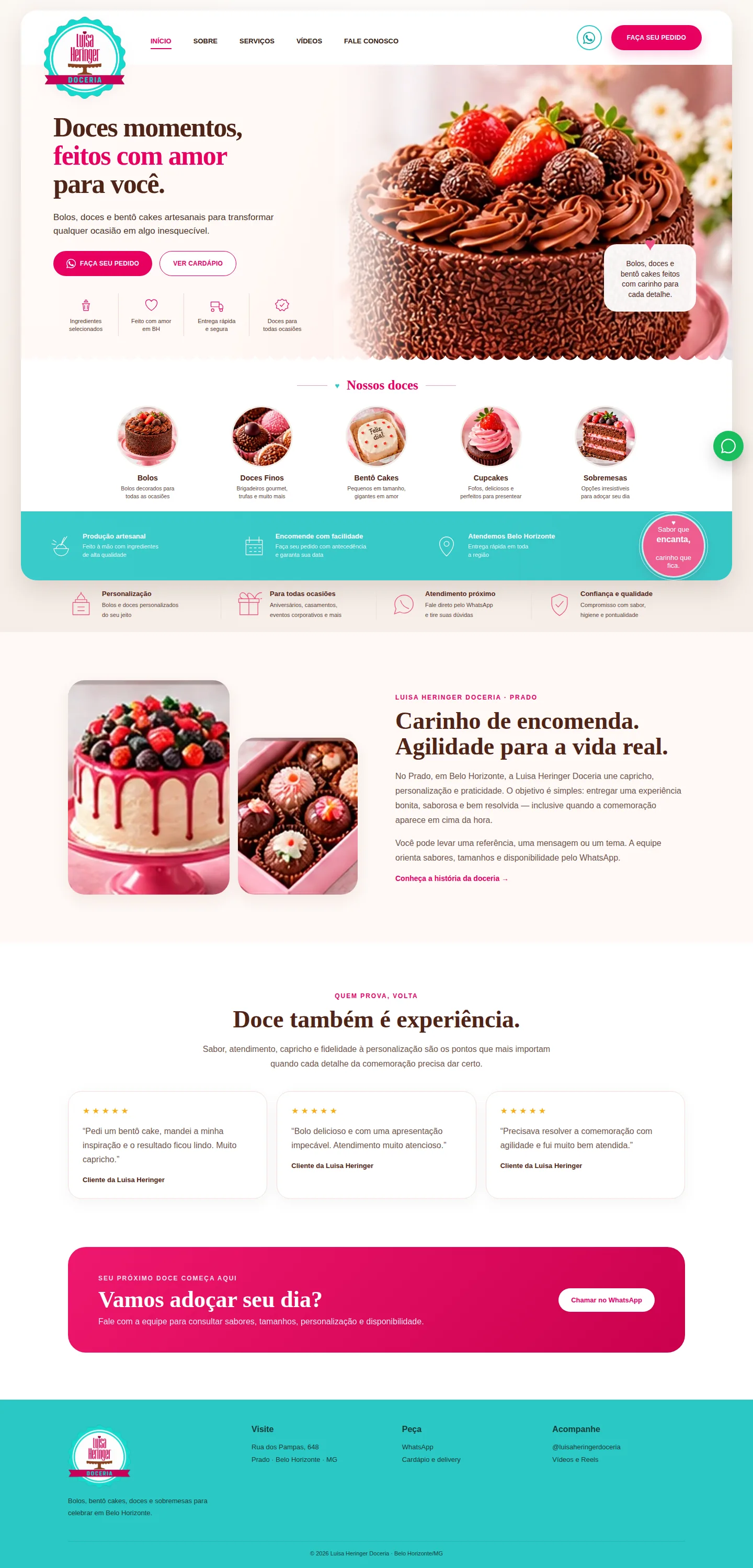 Luisa Heringer Doceria website with handmade cakes and sweets